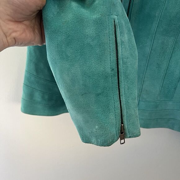 Wrangler Twenty X Vintage‎ 100% Leather Jacket Full Zip Turquoise Size M - Picture 3 of 16